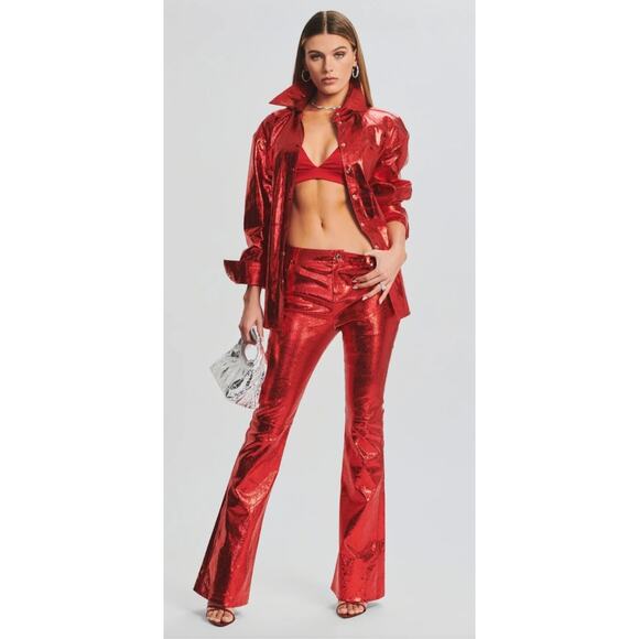 Retrofete Lynx Leather Pant in Metallic Red Size Large NWT Flare - Picture 1 of 12